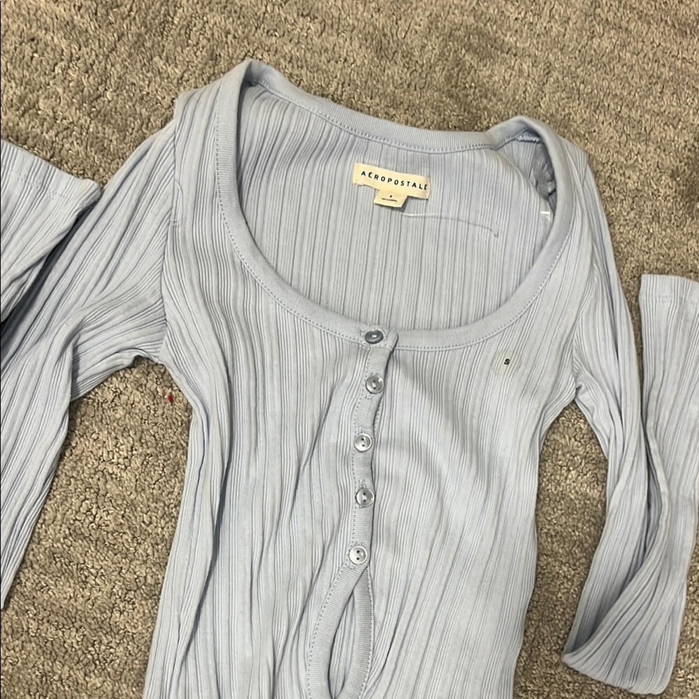 Light Blue Button-Up Ribbed Top - Picture 4 of 7